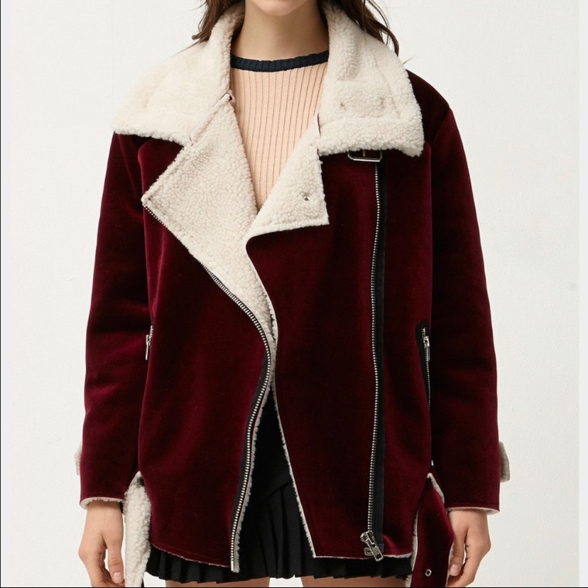 Storets Uella Red Velvet Sherpa Oversize Coat